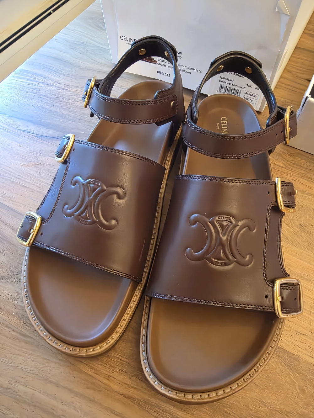 Celine Brown Leather Logo Sandals